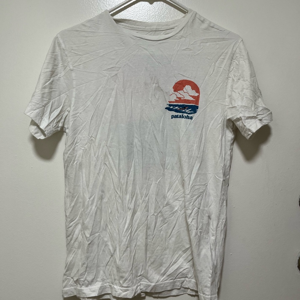 Patagonia White Tee with Red and Blue Graphic